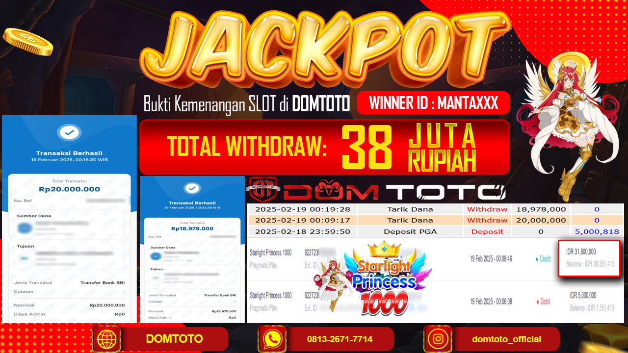 JACKPOT SLOT STARLIGHT PRINCESS 1000 19 FEBRUARI 2025
